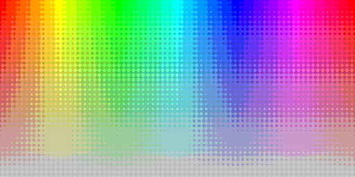 Color hues with system default 8 BPP palette, using silver background and a custom dotted halftone dithering