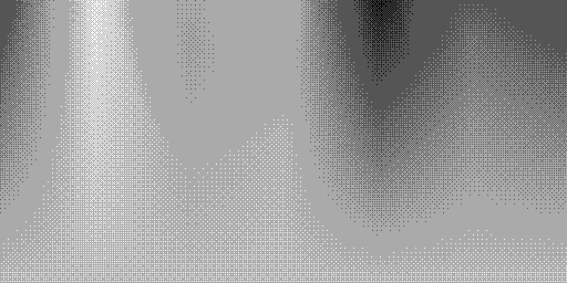 Color hues with 2 BPP grayscale palette, silver background, using nearest color lookup and Bayer 8x8 ordered dithering