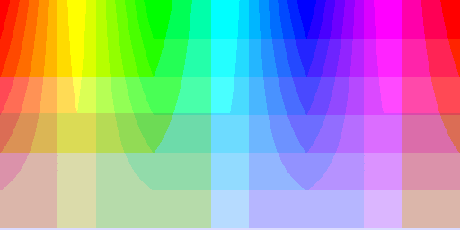 Color hues with RGB332 palette and silver background using direct color mapping