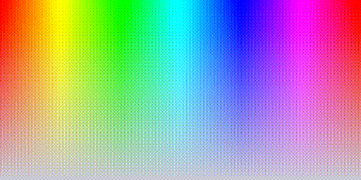 Color hues with RGB332 palette, silver background, using direct color mapping and Bayer 8x8 ordered dithering