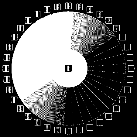 Color wheel with black and white palette, blue background and Floyd-Steinberg dithering, using error diffusion by RGB channels