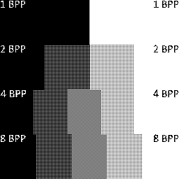 Grayscale color shades with black and white palette using Bayer 2x2 ordered dithering