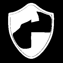 Shield icon with black and white palette and black background
