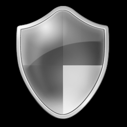 Grayscale shield icon with black background