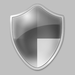 Grayscale shield icon with silver background