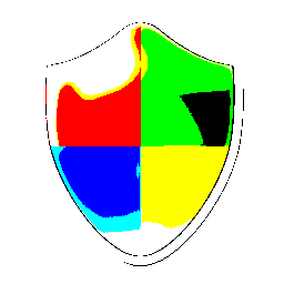 8-color (RGB111) shield icon with silver background. Without dithering the background turned white.