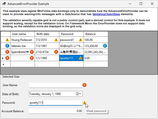 Error/Warning/Info providers in the KGySoft.WinForms.Example application