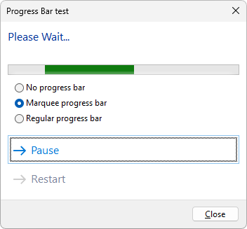 A dynamic TaskDialog with progress bar options in the KGySoft.WinForms.Example application