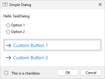 A simple TaskDialog with options